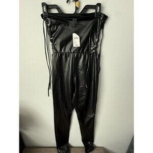 Windsor Black Faux Leather Strapless Jumpsuit Size XS  *New With Tags